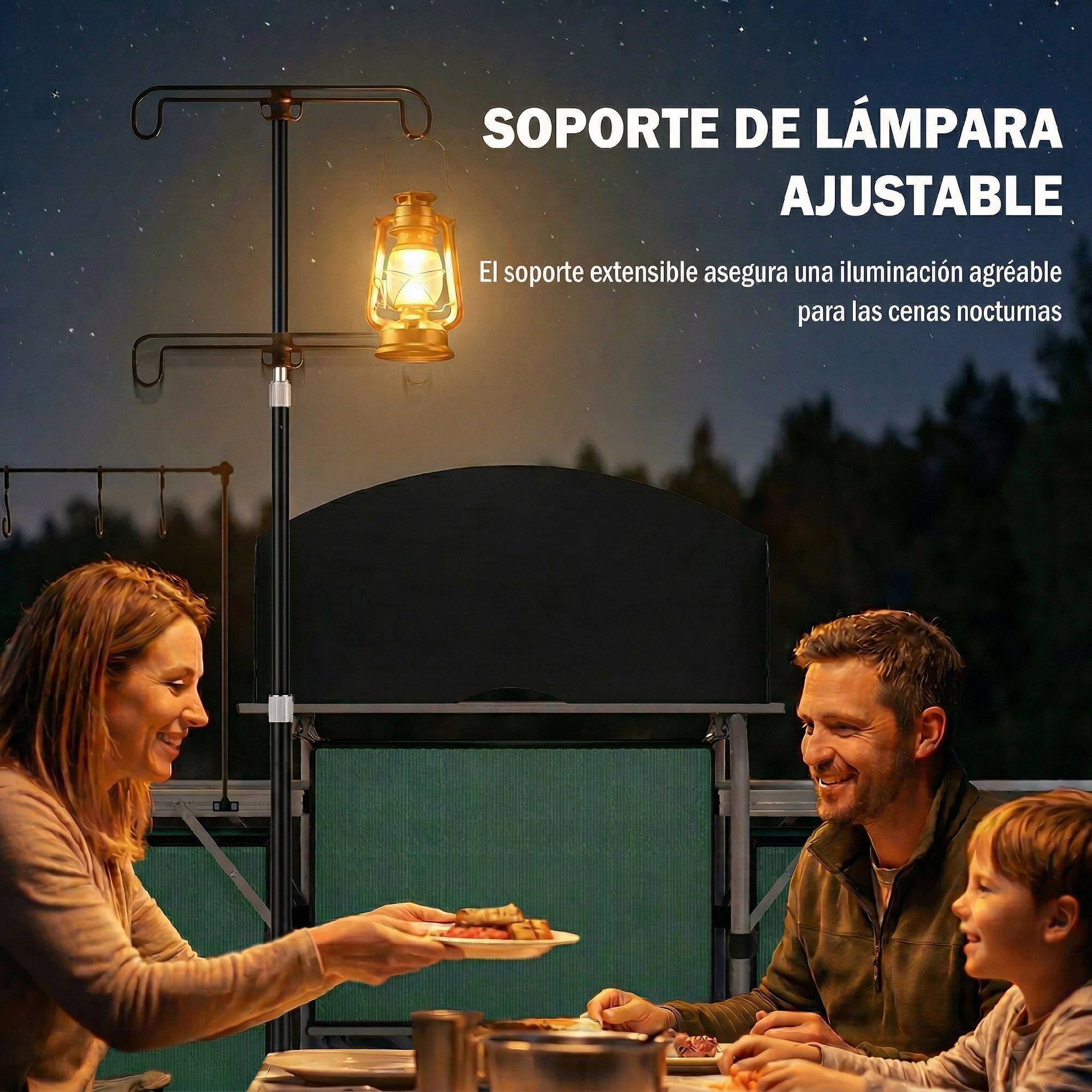 Mueble Cocina Camping Armario Camping Plegable con Mesas Armarios Ganchos Estructura de Aluminio Poste de Luz Ajustable Paravientos y Bolsa de Transporte para Acampada 172x48x130 cm Verde