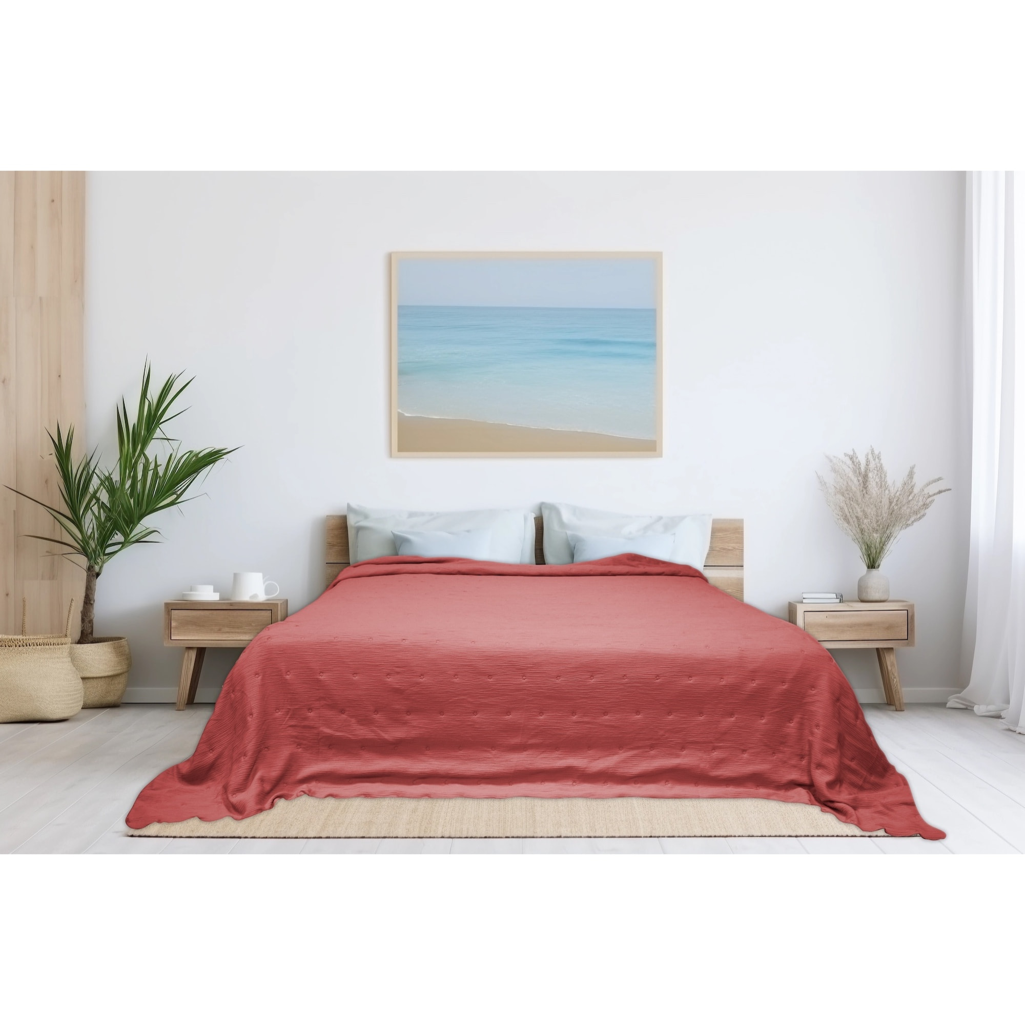 COPRILETTO LETTO MATRIMONIALE FRAGOLA MEZZA STAGIONE TINTA UNITA EFFETTO STROPICCIATO