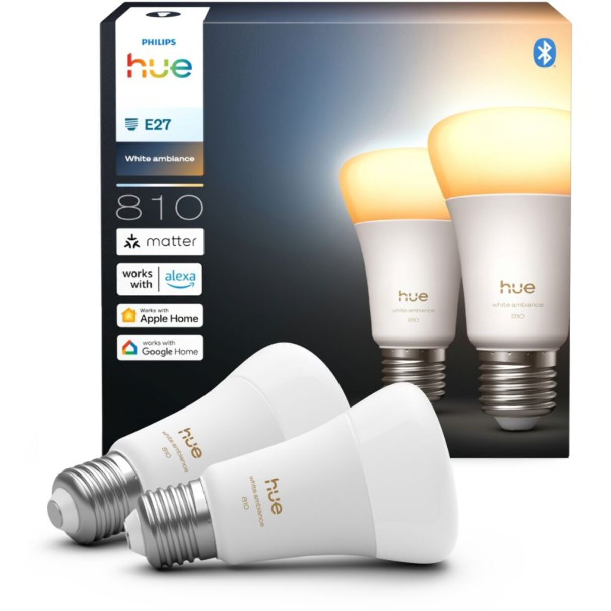 Ampoule LED connectée PHILIPS HUE White Ambiance E27 x2 60W