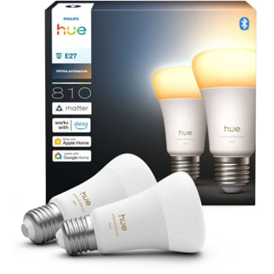 Ampoule LED connectée PHILIPS HUE White Ambiance E27 x2 60W