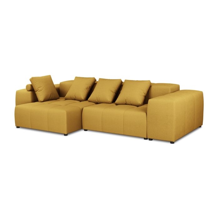 Canapé d'angle symétrique modulable "Rome" 4 places en tissu structurel jaune