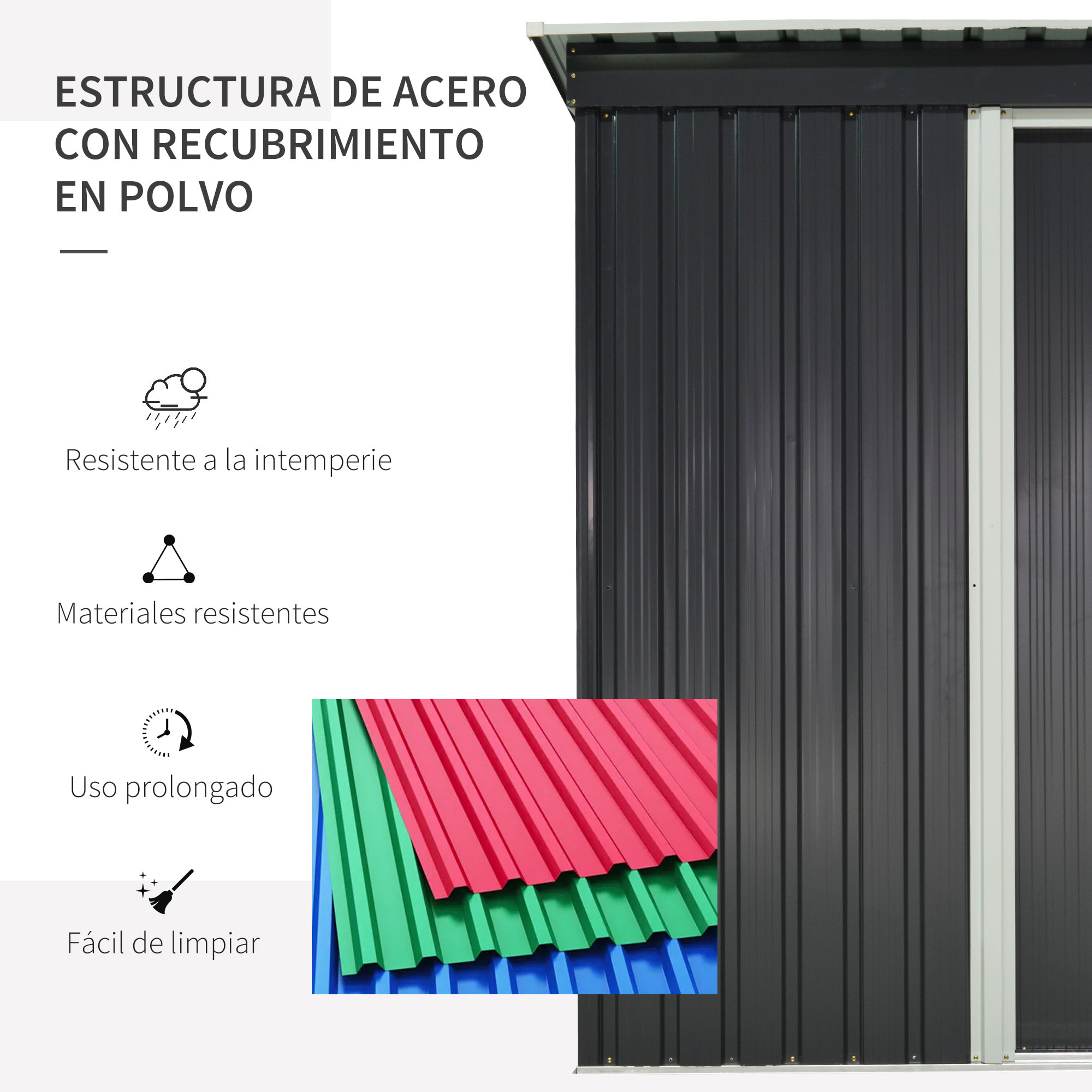 Cobertizo de Jardín Exterior 1,5 m² 163x89x182 cm Caseta Metálica para Herramientas con Puerta Corredera y Techo Inclinado para Terraza Patio Negro