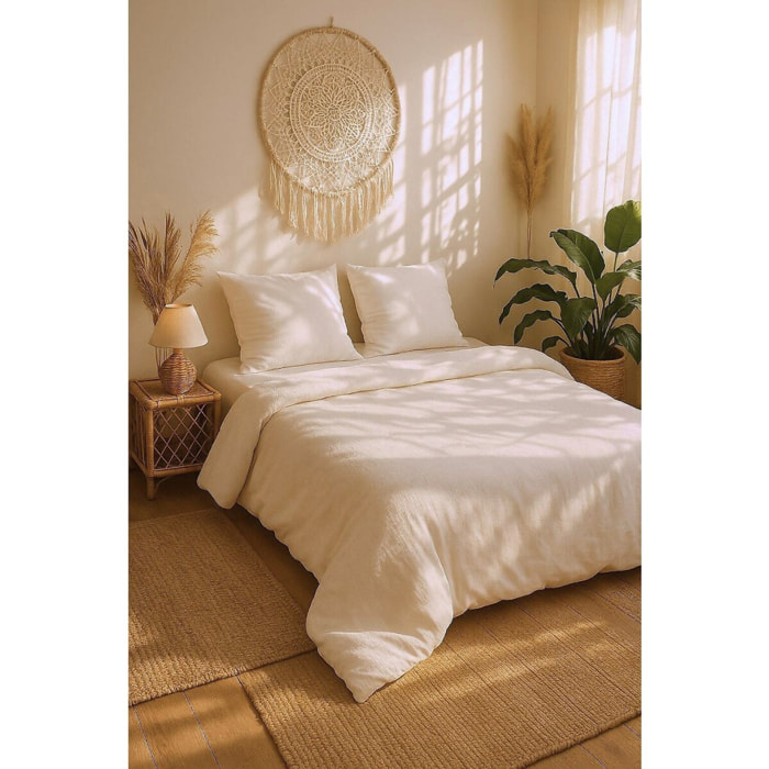 Parure housse de couette gaze de microfibre ecru naturel