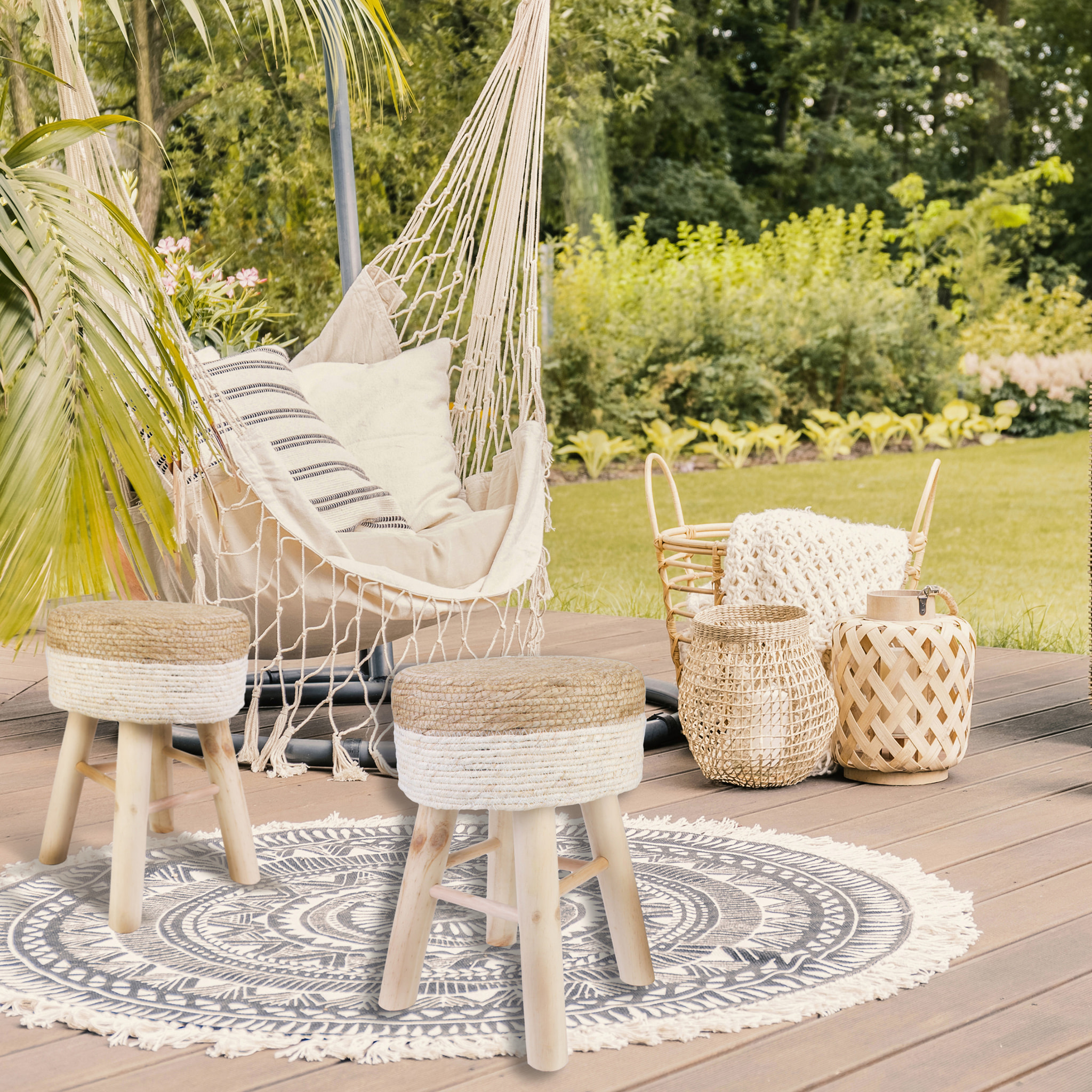 Tabouret Tresse Beige - Lot De 2