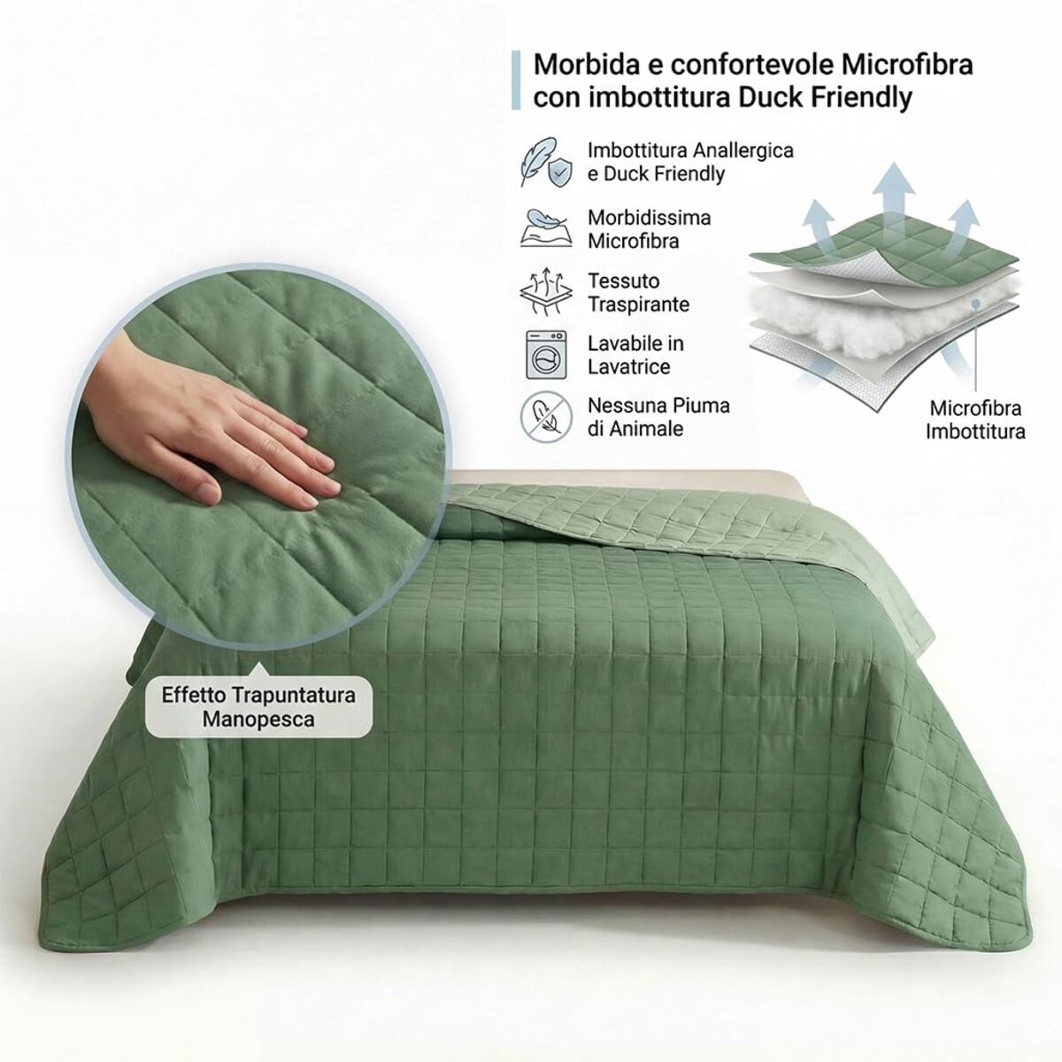 Copriletto una piazza e mezza estivo leggero double face 210x260 cm, trapunta estiva traspirante e morbida, coperta primaverile elegante e moderna, design reversibile per doppio stile, ideale per stagione calda, resistente e facile da lavare