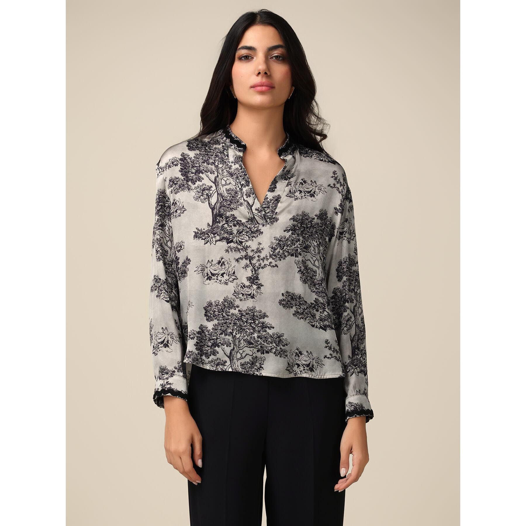 Oltre - Blusa in raso fantasia - Grigio