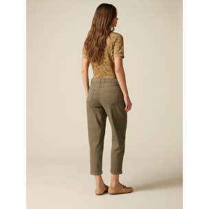 Oltre - Pantalones boyslim mezcla lyocell - Verde militare