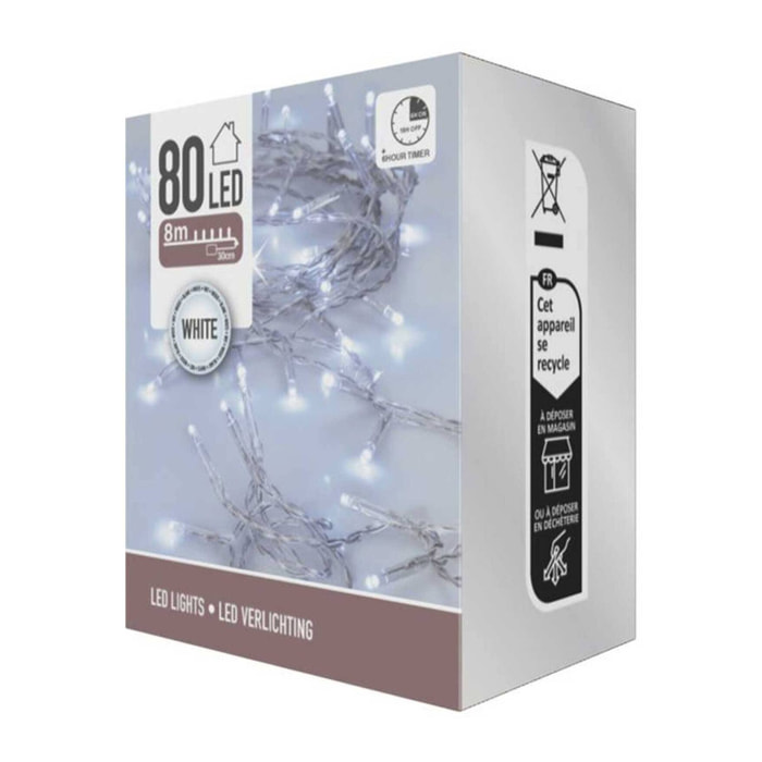 Guirnalda con 80 Luces LED Blanco con Temporizador y cable transparente