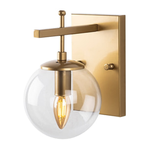 Aplique de pared con placa, transparente, metal , oro, 15x20x15, casquillo E14 Max 40 W