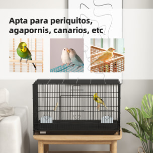 Jaula para Pájaros 77x46x45 cm Jaula Metálica para Aves con Bandeja Extraíble 2 Perchas 2 Comederos para Periquitos Canarios Negro