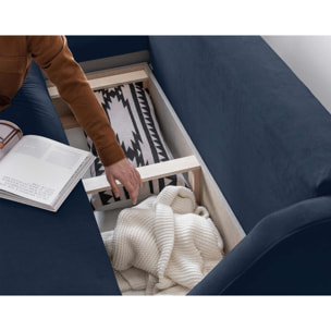 Royal - canapé d'angle gauche - 4 places - convertible avec coffre - en velours - Bleu marine