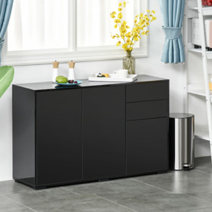 Commode buffet de rangement 2 tiroirs coulissants 3 portes étagère réglable panneaux de particules 117 x 36 x 74 cm noir