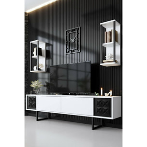 Mobile porta TV Dmiggian, Credenza da soggiorno, Armadio basso per TV, Base parete attrezzata, 180x30h48 cm, Bianco e Nero