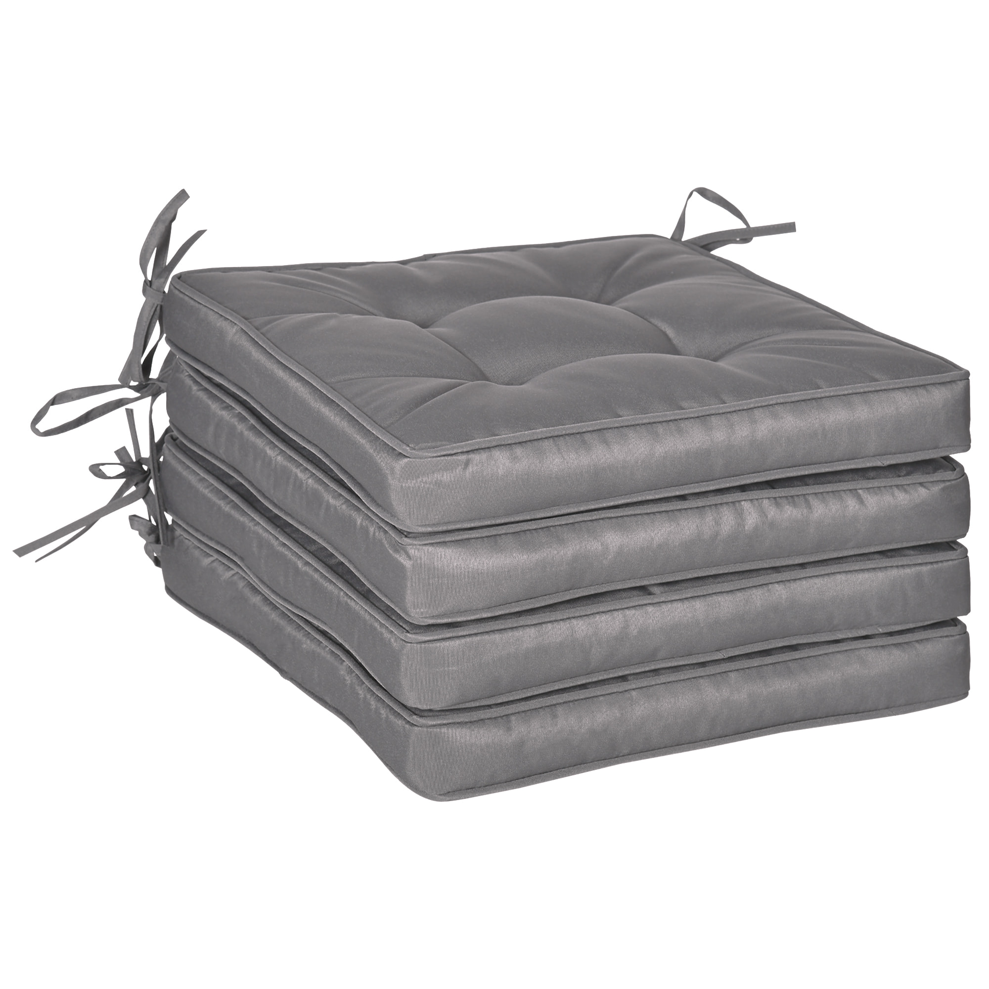 Conjunto de Cojines para Sillas de Comedor 42x42x5 cm Juego de 4 Piezas Cojines para Sillas de Jardín Impermeable con 2 Amarres de Fijación Gris Oscuro