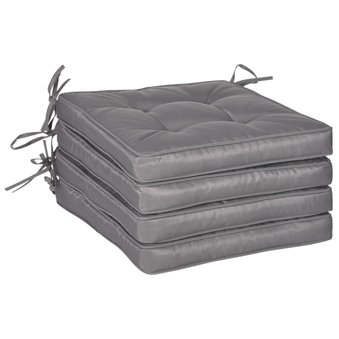 Conjunto de Cojines para Sillas de Comedor 42x42x5 cm Juego de 4 Piezas Cojines para Sillas de Jardín Impermeable con 2 Amarres de Fijación Gris Oscuro