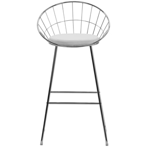 Lot de 2 tabourets de bar 75cm en métal chromé et coussin blanc ALEX