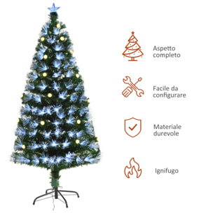 HOMCOM 150cm Albero di natale artificiale rami 180 luce a LED fibre ottiche