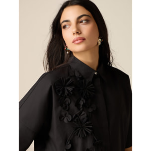Oltre - Camicia maniche corte con applicazioni floreali - Nero