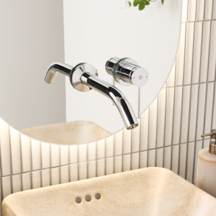 Miroir LED rond 2 trous + mitigeur lavabo encastré Grands Boulevards Chromé + corps encastré