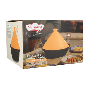 Tajine d24cm fond alu induction couvercle en céramique safran