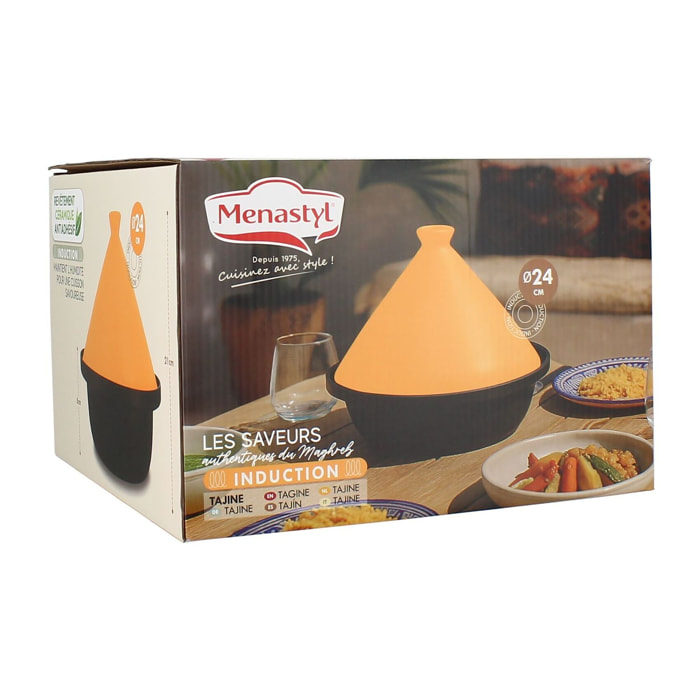 Tajine d24cm fond alu induction couvercle en céramique safran