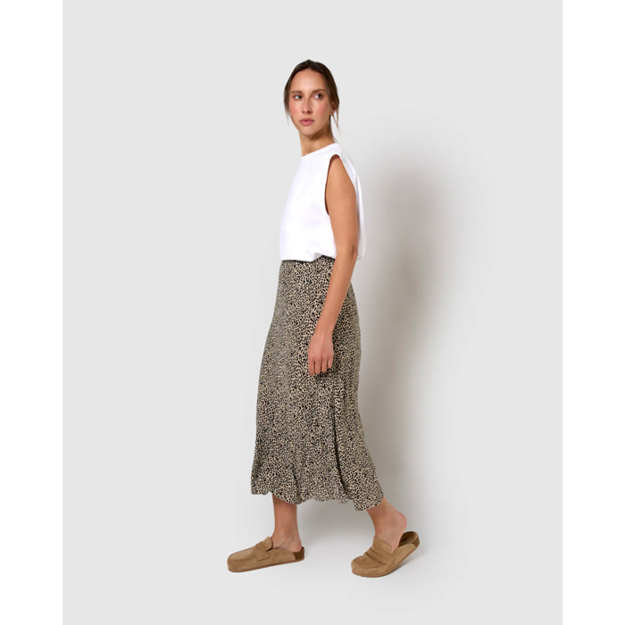 Falda midi bambula detalles plisados lira beige