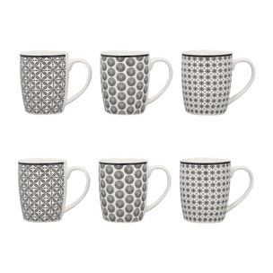 Lot de 6 mugs en porcelaine - 3 décors assortis 32cl GRAPHIK