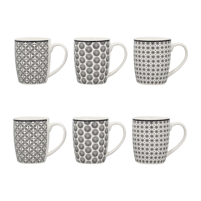 Lot de 6 mugs en porcelaine - 3 décors assortis 32cl GRAPHIK