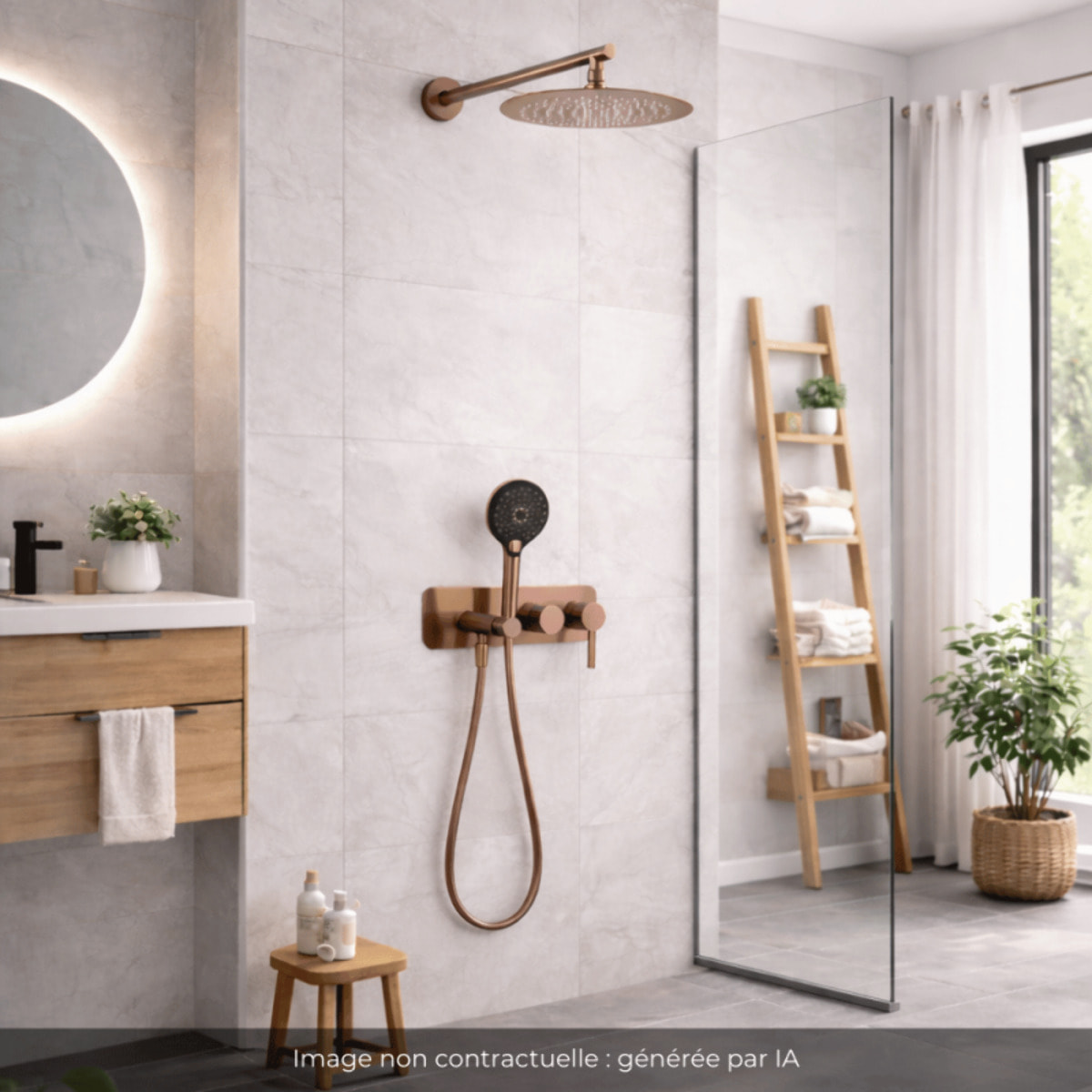 Colonne de douche mécanique encastré PAINI Ortence  bronze cuivré + douchette 3 jets + corps encastré