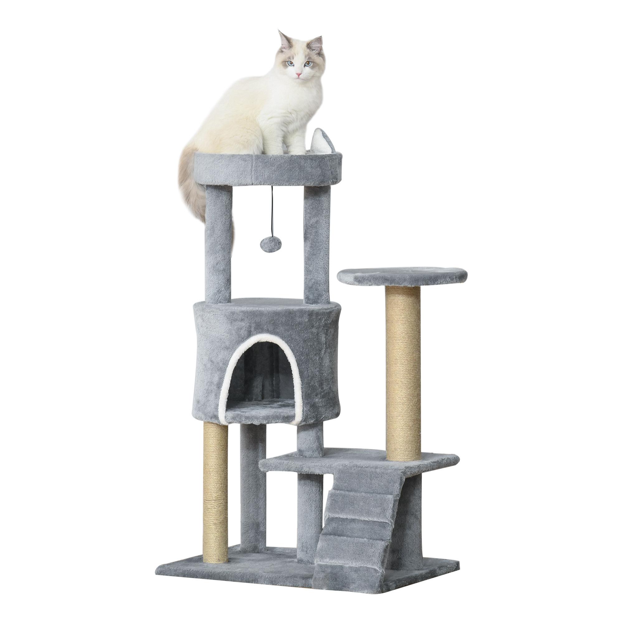 Árbol Rascador para Gatos Mediano Árbol para Gatos de 5 Niveles Torre para Gatos con Plataformas Nido Postes de Yute Escalera y Bola Colgante Gris