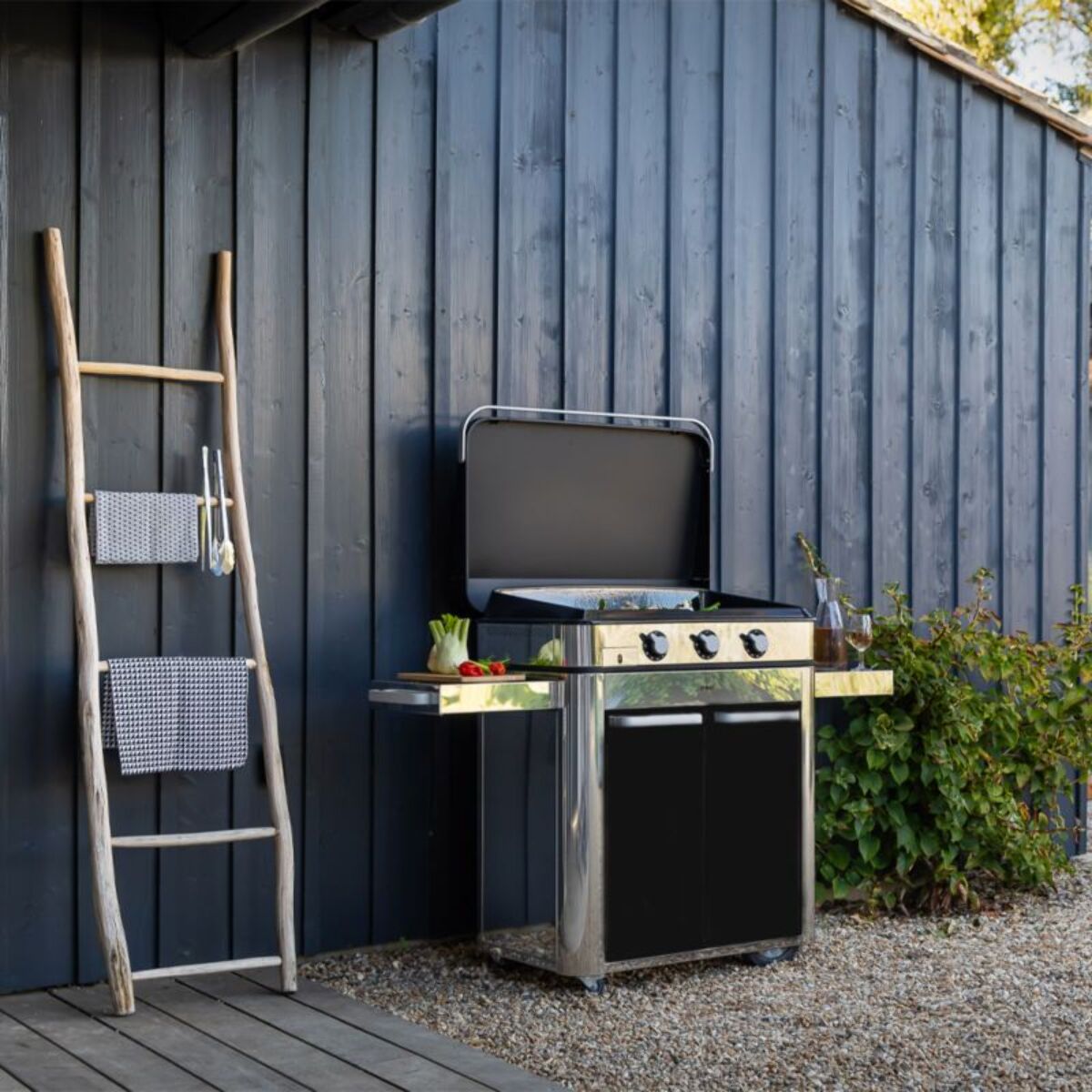 Plancha gaz ENO Combo Enosign 80 Inox et Noir 3 brûleurs sur chariot, 69x40 cm