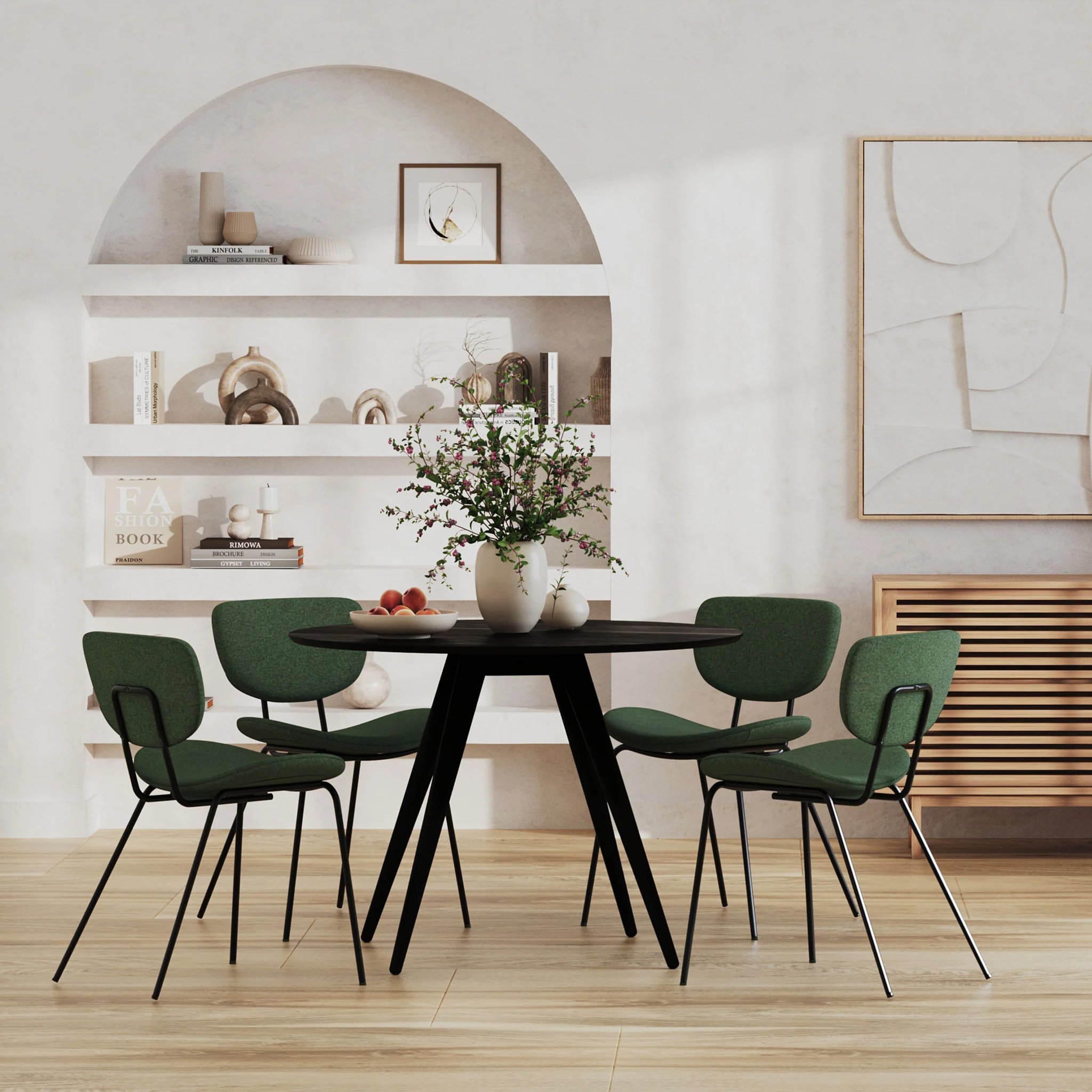 Table ronde 4 personnes en bois de frêne plaqué noir D105 cm - Liwa