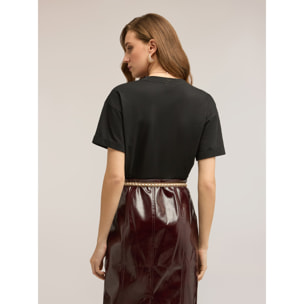 Motivi - Camiseta de jersey con aplicaciones florales - Negro