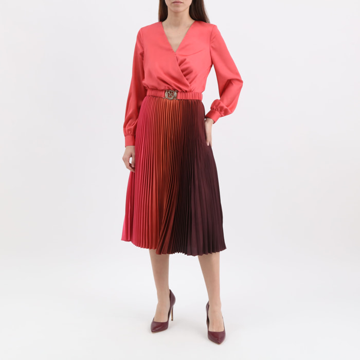 Robe Seline - coupe évasée - tissu satiné - multicolore