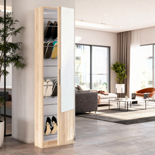Scarpiera Armadio Portascarpe Con Specchio A Tutta Altezza Salvaspazio Mobile Verticale Per Ingresso Camera 16 Paia di Scarpe 180 x 50 x 22 Cm Rovere