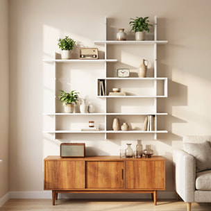 HOMCOM Estantería de Pared, Librería Geométrica con 4 Estantes y Compartimento Central Rectangular, Estantes Decorativos para Salón o Dormitorio, Blanco