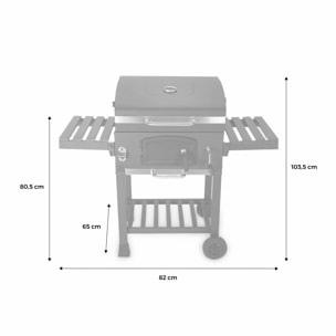 Barbecue Grill charbon de bois noir - Fumoir avec récupérateur de cendres. aérateurs. bac charbon ajustable et tablettes rabattables