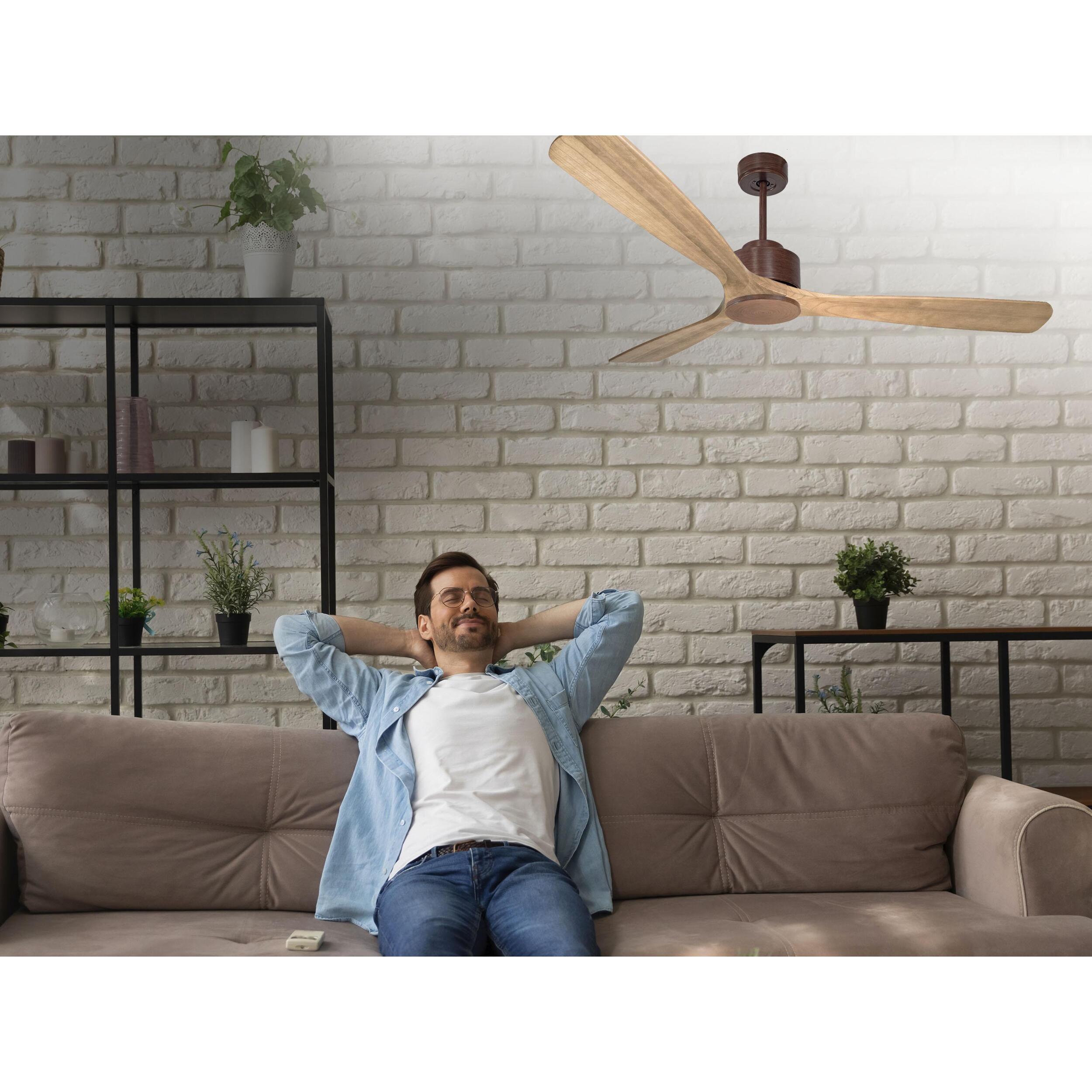 Ventilateur de plafond Réversible  Thermostat Wifi Moteur à courant continu Toits en pente Télécommande Hypersilence Mémoire Shopify Vendible (AUTOMATIQUE) 40   W brun
