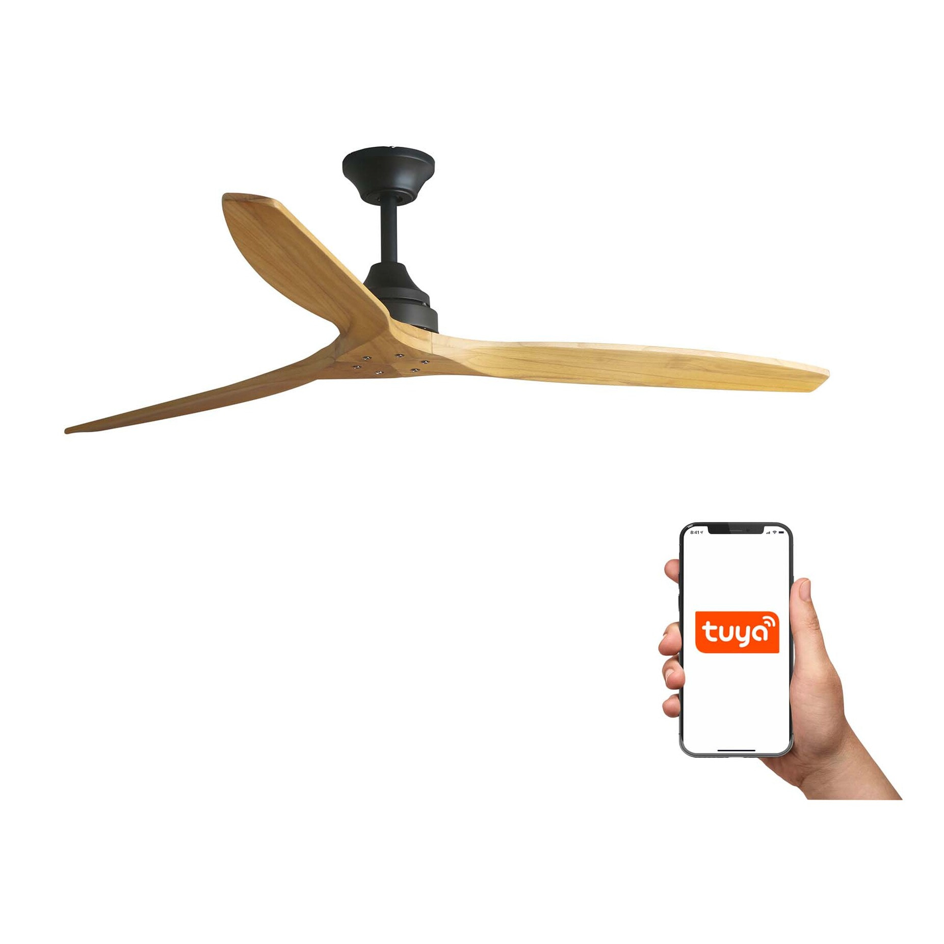 ALO L Ventilatore a soffitto nero/legno TUYA