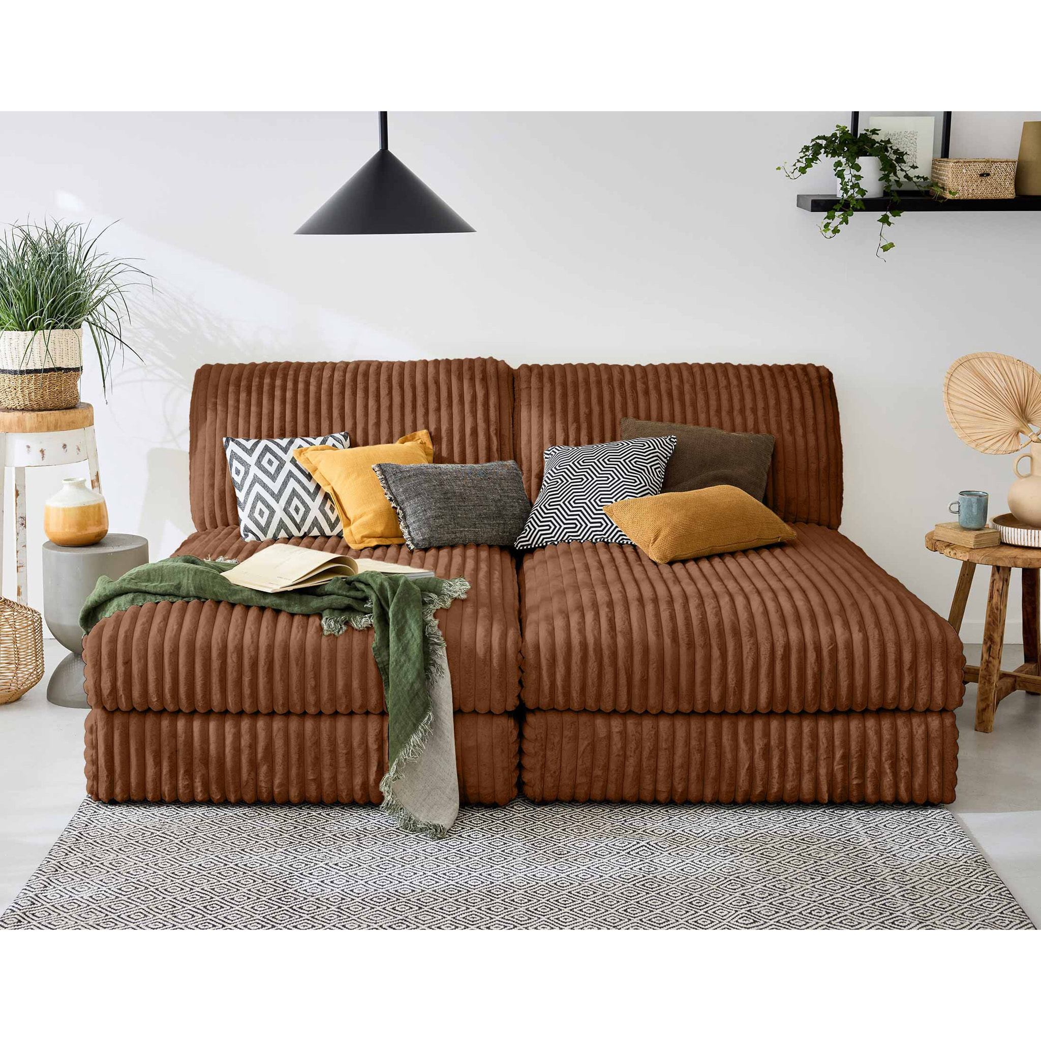 Jasper - module méridienne - en fausse fourrure côtelée - Rouille