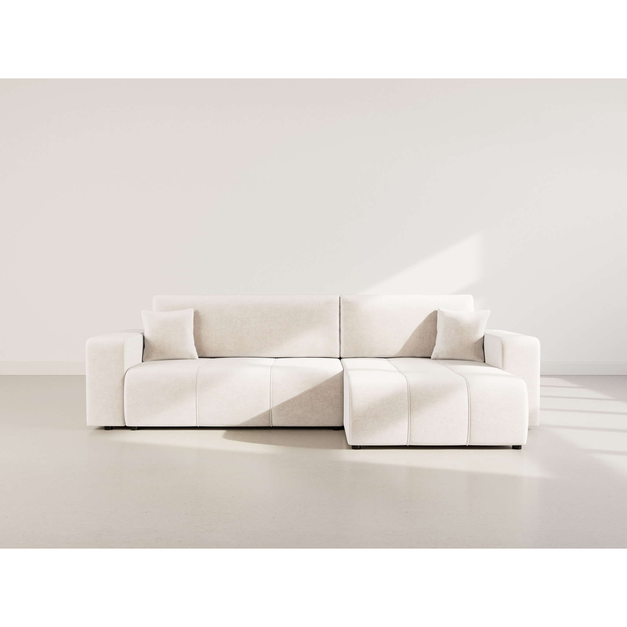 Nicole - Canapé d'angle réversible 5 places convertible avec coffre en tissu - Beige