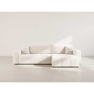 Nicole - Canapé d'angle réversible 5 places convertible avec coffre en tissu - Beige