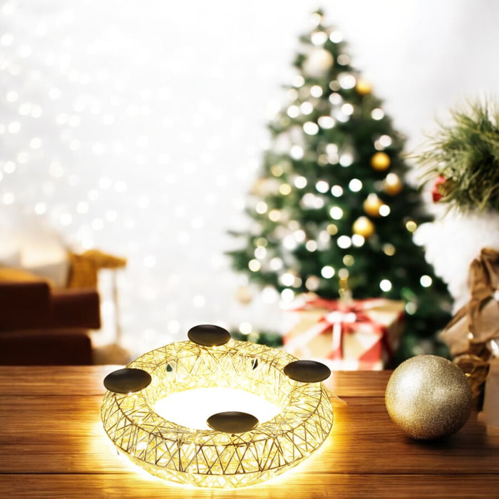 decoración navideña corona portavelas color oro champagne con 250 luces led blanco cálido 38x10x38cm