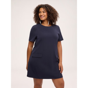 Fiorella Rubino - Vestido corto de línea A en punto Milán con bolsillos - Azul