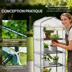Serre de jardin balcon étagère serre 4 niveaux 0,7L x 0,5l x 1,6H m acier galvanisé bâche amovible PE haute densité blanc