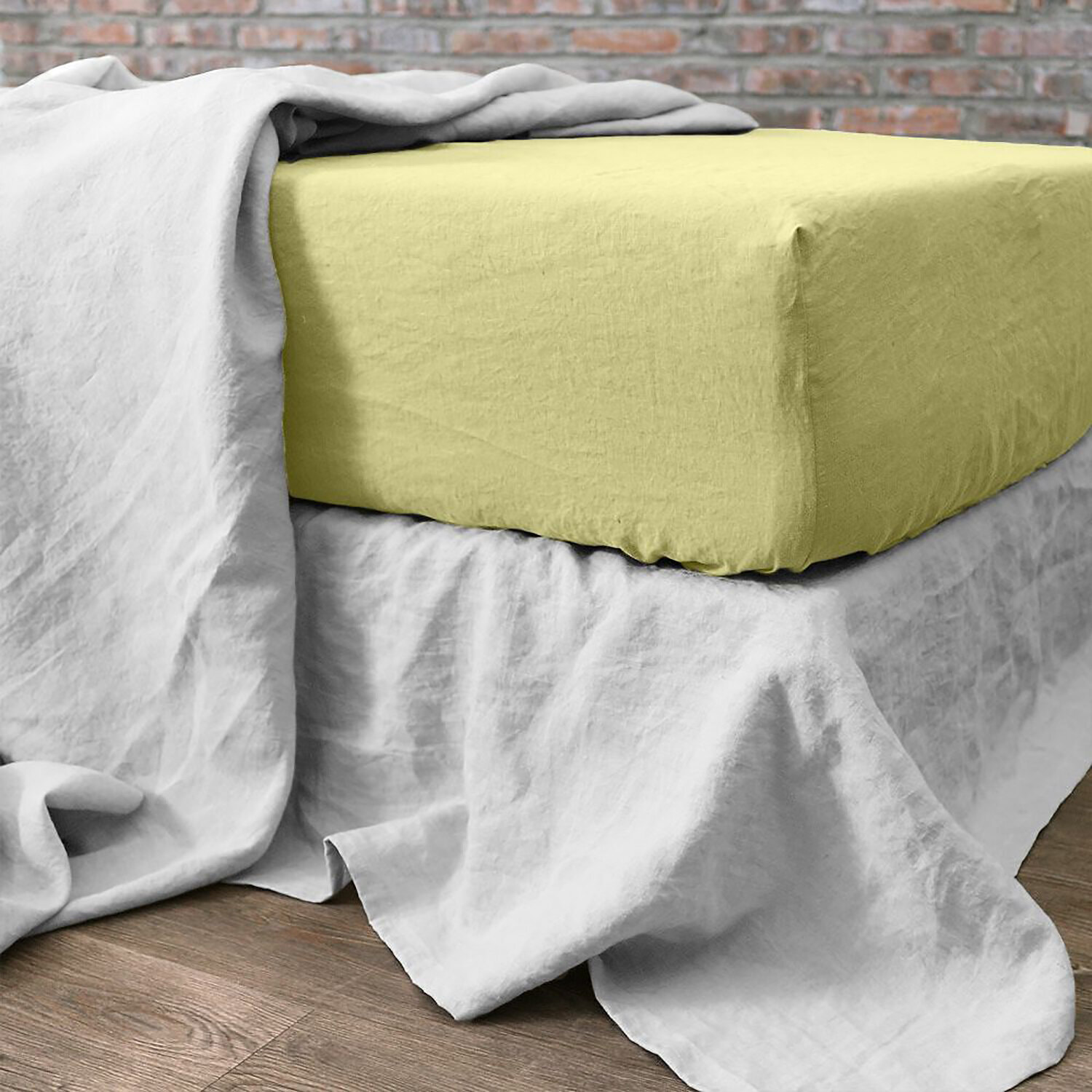 Drap housse bonnet:30cm 100% lin lavé 160g pin