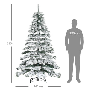 Árbol de Navidad 225 cm Nevado Artificial con 1083 Puntas de PVC Base Plegable y Soporte de Metal Decoración Navideño para Interiores 140x140x225 cm Verde y Blanco