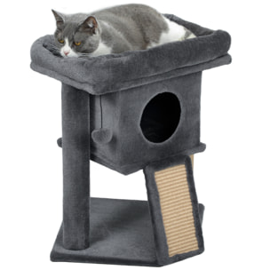 Árbol Rascador para Gatos Pequeños 57 cm, Torre para Gatos con Poste de Sisal, Rampa para Rascar, Cueva, Cama y Bola Colgante, 40x40x57 cm, Gris Oscuro