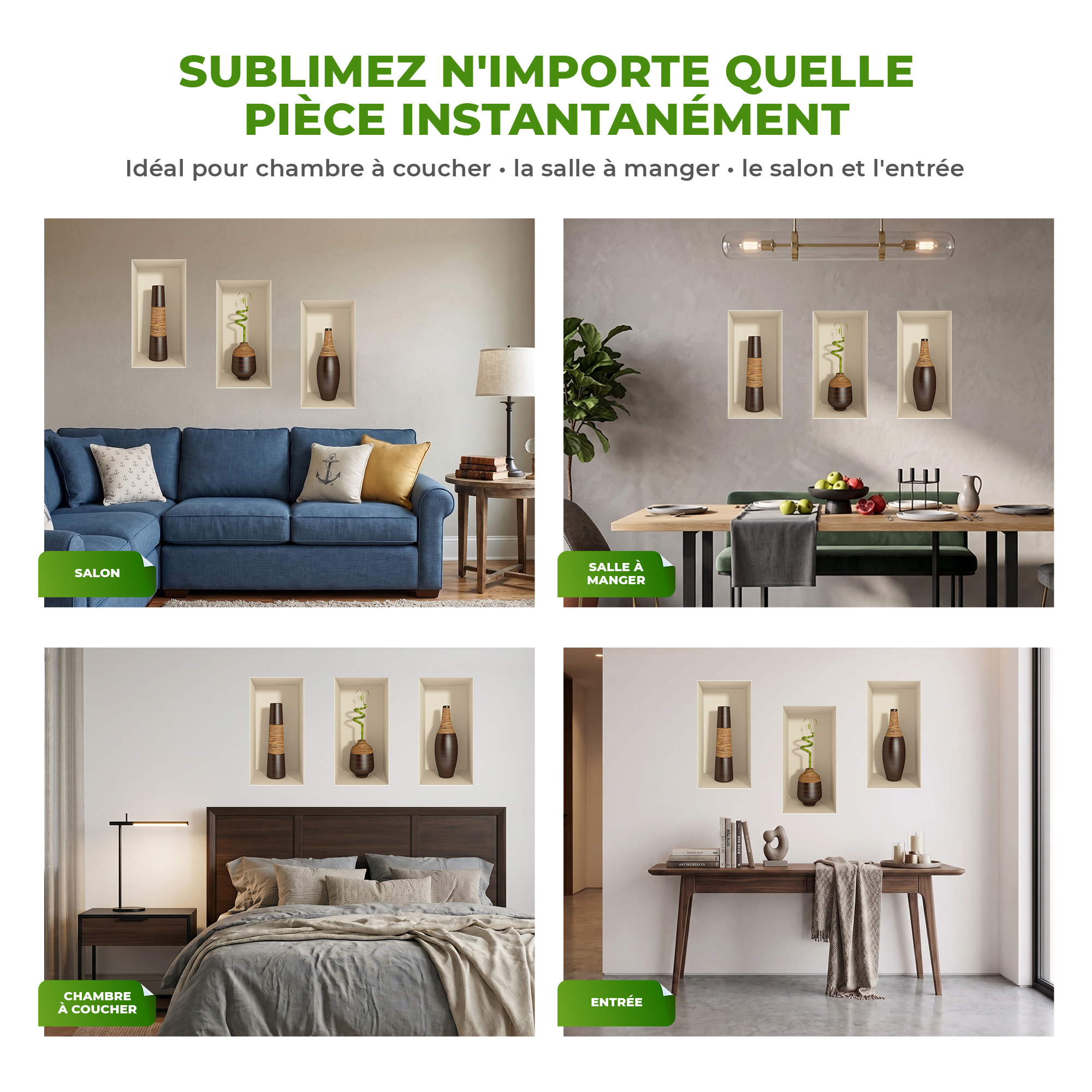 Stickers muraux 3D | Sticker Mural Autocollant effet 3D bambou - Stickers adhésifs 3D Chambre Salon Trompe l'oeil