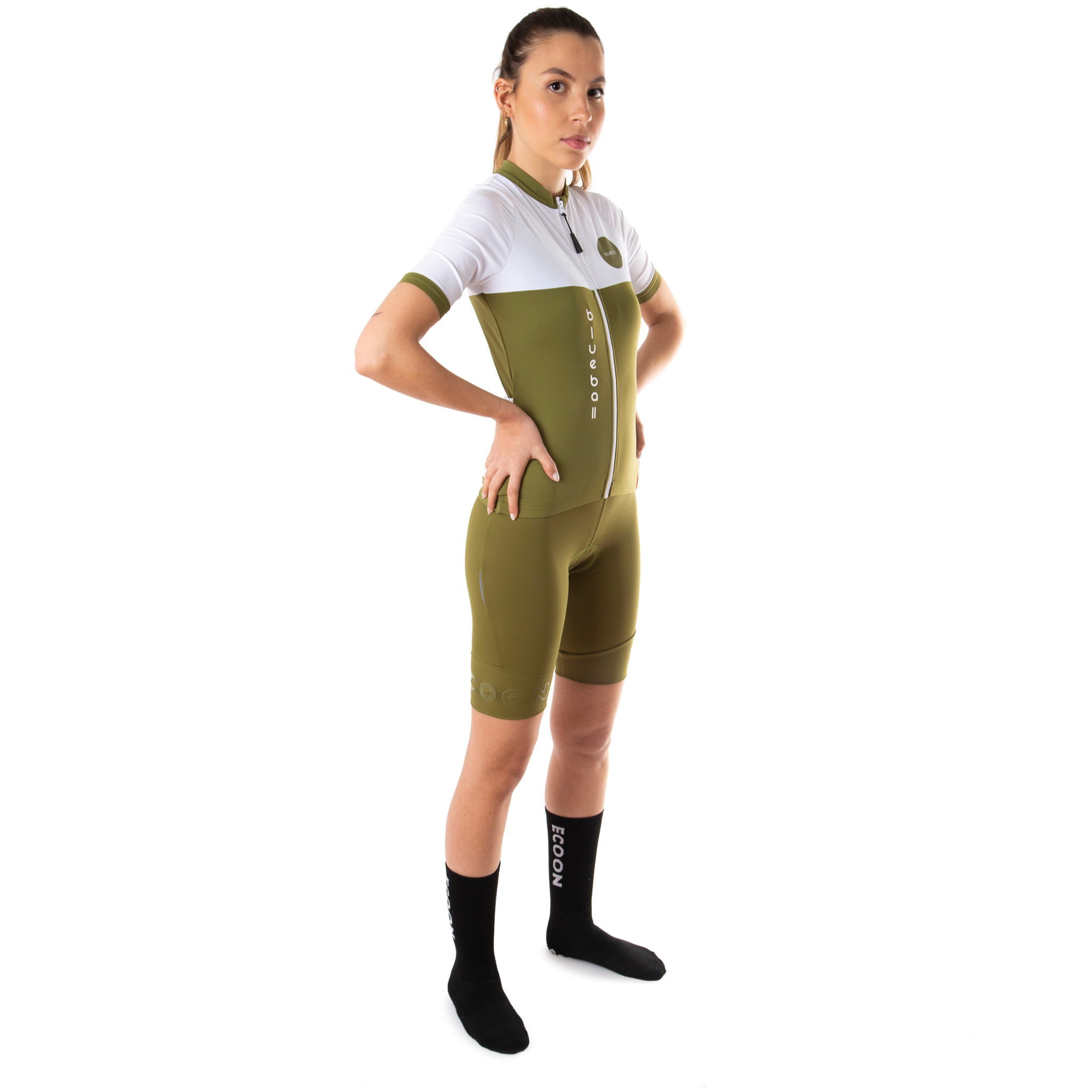 Camiseta ciclista mujer manga corta color kaki y blanco